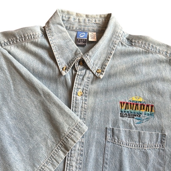 Port and Company Other - Men’s Denim Button Down Shirt Blue Short Sleeve Embroidered Graphic Arizona XL